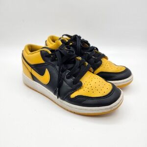 Nike Air Jordan 1 Low SE TD Youth GS Yellow Black Basketball Shoes 553560-072